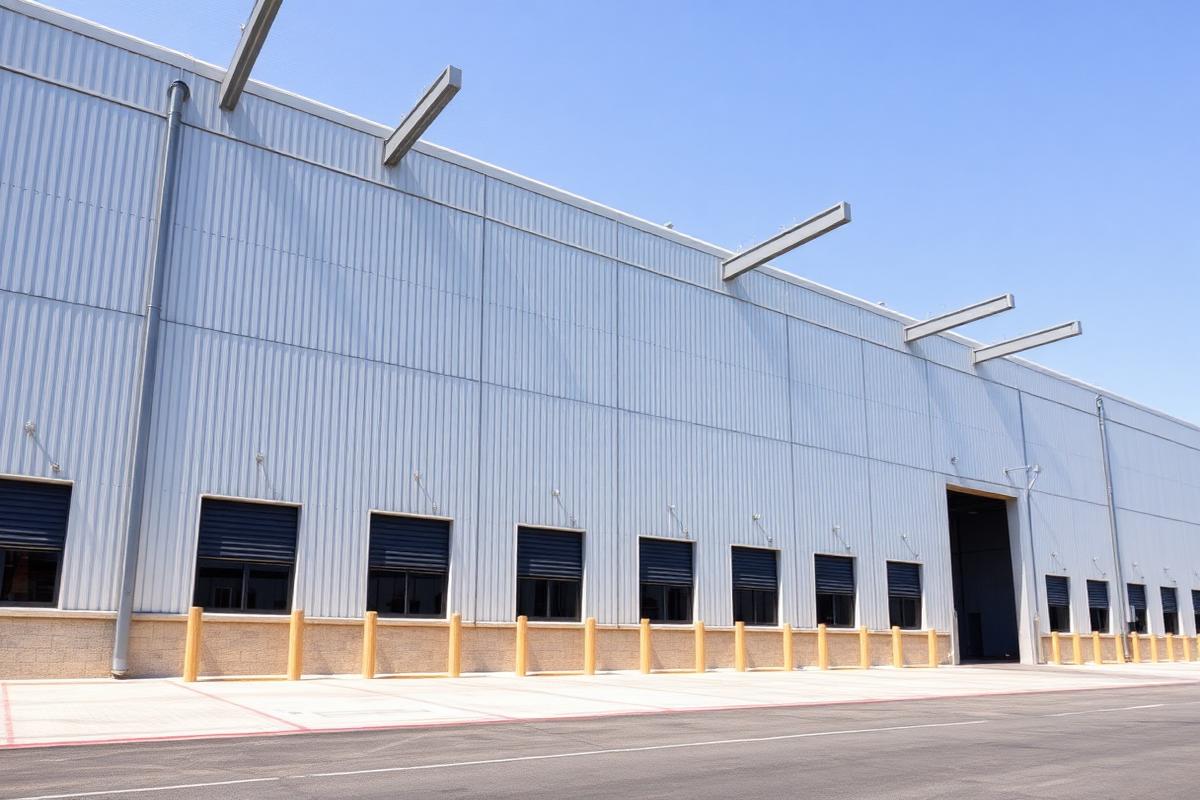 Completed warehouse with metal wall cladding and skylights